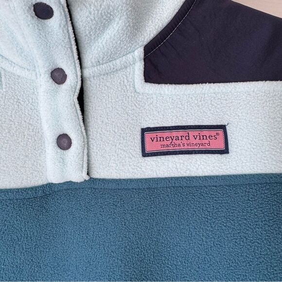 Vineyard Vines Women’s Fleece Pullover XS Teal Blue Snap Front - Picture 2 of 7
